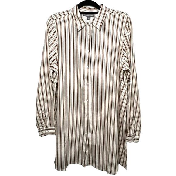 Jessica London Striped Linen Button Down Shirt 16 W Tunic Minimalist Neutral - Picture 3 of 13